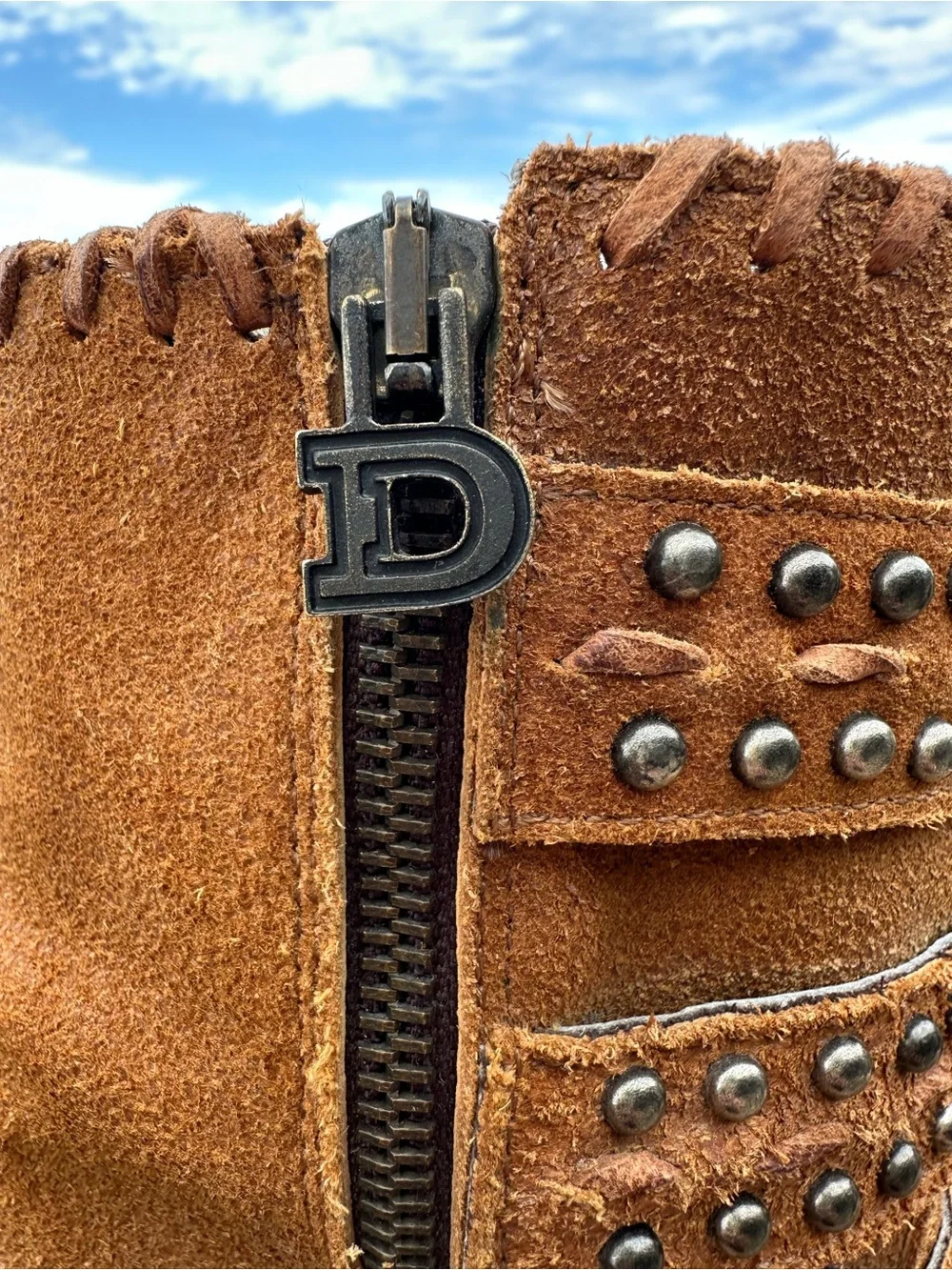 Double D Ranch Brown Suede Studded Fringe Ankle Boots size 8